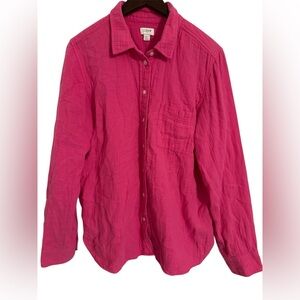 J. Crew Vibrant Pink Shirt Size Large 100% Cotton